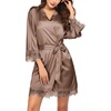 image:imageEkouaer Womens Silk Robes Short Lace Trim Satin Bride Bathrobe with Pockets  Soft satin fabricTwo Pockets Lace trim 34 sleevesInner tie Outer beltSleepwear Loungewear WeddingsBrown