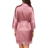 image:imageEkouaer Womens Silk Robes Short Lace Trim Satin Bride Bathrobe with Pockets  Soft satin fabricTwo Pockets Lace trim 34 sleevesInner tie Outer beltSleepwear Loungewear WeddingsGray Purple