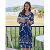 image:imageEkouaer Zip Up Robes for Women Short Zipper Front House Coats with Pockets  Short Sleeve Soft Duster Housecoat Ladies Robes Stretchy Zip Front Nightgown Lounger RobeNavy Floral