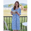 image:imageEkouaer Zip Up Robes for Women Short Zipper Front House Coats with Pockets  Short Sleeve Soft Duster Housecoat Ladies Robes Stretchy Zip Front Nightgown Lounger RobeBlue Floral