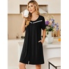 image:imageEkouaer Zipper Robes for Women Short Sleeve Housecoats Zip Up Nightgowns  Lace Lightweight Bathrobes Zipper Front House Coat with Pockets Soft Sleepwear Mumu Cute PrintBlack