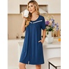 image:imageEkouaer Zipper Robes for Women Short Sleeve Housecoats Zip Up Nightgowns  Lace Lightweight Bathrobes Zipper Front House Coat with Pockets Soft Sleepwear Mumu Cute PrintNavy Blue