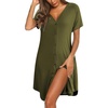 image:imageEkouaer Nightgowns for Women Button Down Night Gown with Pockets  Short Sleeve Sleepshirt V Neck Night Shirt Soft Pajamas Dress Casual Sleepwear for Labor Delivery Maternity NursingArmy Green