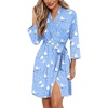 image:imageEkouaer Women Robes Bathrobe Short Kimono Robe Soft Bathrobes with PocketsBlue White Bird