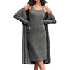 image:imageEkouaer Womens Knit Robe Set 2 Piece Nightgown with Robes Long Sleeves Lounge Sets with Pockets S 3XLBlack Gray
