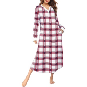 image:imageEkouaer Nightgowns for Women Long Sleeve Winter Night Gown with Pockets  Long Nightgown Plus Size Lounge Dress Button Down Sleepshirts V Neck Night Shirt Warm Sleepwear Full Length LoungewearWhite Plaid