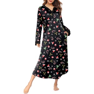 image:imageEkouaer Nightgowns for Women Long Sleeve Winter Night Gown with Pockets  Long Nightgown Plus Size Lounge Dress Button Down Sleepshirts V Neck Night Shirt Warm Sleepwear Full Length LoungewearChirstmas Black