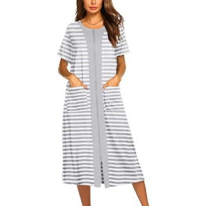 image:imageEkouaer Robes For Women Zipper Bathrobe Short Sleeve Duster With Pockets  Zipper Front House Coat Lightweight Sleepwear Plus Size Loungewear Ladies Nightgown for Mother Postoperative Gown SleepAwhite
