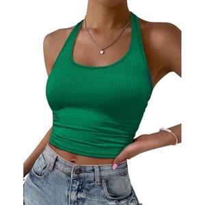 image:imageEkouaer Women Halter Top Backless Scroop Neck Slim Stretchy Ribbed Knit Camisole Crop Tops SXXLGreen