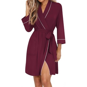 image:imageEkouaer Women Robes Bathrobe Short Kimono Robe Soft Bathrobes with PocketsDate Red