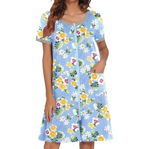 image:imageEkouaer Women Zipper Front House Coat Robe Zip Up Bathrobes Short Nightgown  Short Sleeves Lightweight Lounge Summer Zip Robes with Pockets 2026 FashionYellow Floral