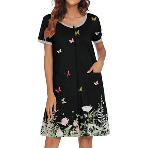 image:imageEkouaer Women Zipper Front House Coat Robe Zip Up Bathrobes Short Nightgown  Short Sleeves Lightweight Lounge Summer Zip Robes with Pockets 2026 FashionFloral Butterfly