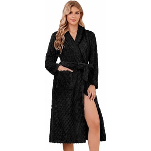 image:imageEkouaer Womens Robe Long Winter Plush Soft Bathrobe with Pockets SXXL  Ekouaer Jacquard Color Block Robes Shawl Collar Long Sleeve Fuzzy Bath Robes Fleece SleepwearBlack