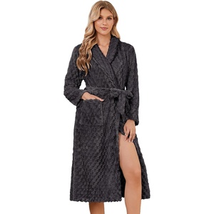 image:imageEkouaer Womens Robe Long Winter Plush Soft Bathrobe with Pockets SXXL  Ekouaer Jacquard Color Block Robes Shawl Collar Long Sleeve Fuzzy Bath Robes Fleece SleepwearDark Grey