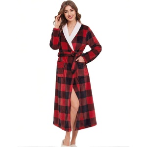 image:imageEkouaer Womens Robe Long Winter Plush Soft Bathrobe with Pockets SXXL  Ekouaer Jacquard Color Block Robes Shawl Collar Long Sleeve Fuzzy Bath Robes Fleece SleepwearRed Black Plaid
