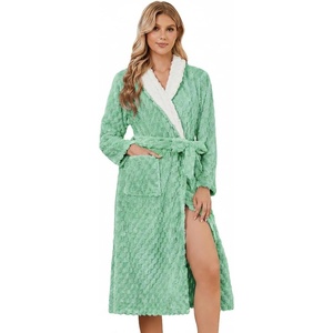 image:imageEkouaer Womens Robe Long Winter Plush Soft Bathrobe with Pockets SXXL  Ekouaer Jacquard Color Block Robes Shawl Collar Long Sleeve Fuzzy Bath Robes Fleece SleepwearGrey Green
