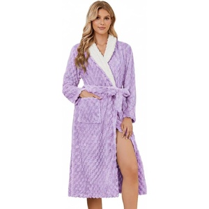 image:imageEkouaer Womens Robe Long Winter Plush Soft Bathrobe with Pockets SXXL  Ekouaer Jacquard Color Block Robes Shawl Collar Long Sleeve Fuzzy Bath Robes Fleece SleepwearLight Purple