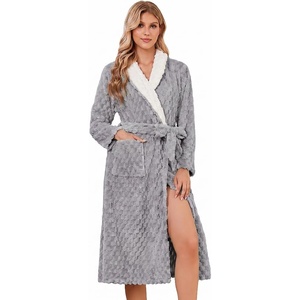 image:imageEkouaer Womens Robe Long Winter Plush Soft Bathrobe with Pockets SXXL  Ekouaer Jacquard Color Block Robes Shawl Collar Long Sleeve Fuzzy Bath Robes Fleece SleepwearLight Grey