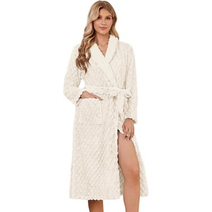 image:imageEkouaer Womens Robe Long Winter Plush Soft Bathrobe with Pockets SXXL  Ekouaer Jacquard Color Block Robes Shawl Collar Long Sleeve Fuzzy Bath Robes Fleece SleepwearWhite