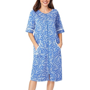 image:imageEkouaer Zip Up Robes for Women Short Zipper Front House Coats with Pockets  Short Sleeve Soft Duster Housecoat Ladies Robes Stretchy Zip Front Nightgown Lounger RobeBlue Floral