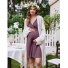 image:imageEkouaer Labor and Delivery Gown for Hospital V Neck Maternity Nursing Dress  Birthing Gown Open Back Button closure Skinfriendly Short Sleeve Split Front Flap Stretchy Breastfeeding CsectionPurple Red