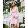 image:imageEkouaer Labor and Delivery Gown for Hospital V Neck Maternity Nursing Dress  Birthing Gown Open Back Button closure Skinfriendly Short Sleeve Split Front Flap Stretchy Breastfeeding CsectionLight Pink