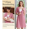image:imageEkouaer Labor and Delivery Gown for Hospital V Neck Maternity Nursing Dress  Birthing Gown Open Back Button closure Skinfriendly Short Sleeve Split Front Flap Stretchy Breastfeeding CsectionGrey Purple