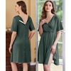 image:imageEkouaer Labor and Delivery Gown for Hospital V Neck Maternity Nursing Dress  Birthing Gown Open Back Button closure Skinfriendly Short Sleeve Split Front Flap Stretchy Breastfeeding CsectionDeep Army Green