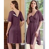 image:imageEkouaer Labor and Delivery Gown for Hospital V Neck Maternity Nursing Dress  Birthing Gown Open Back Button closure Skinfriendly Short Sleeve Split Front Flap Stretchy Breastfeeding CsectionPurple Red