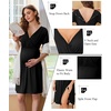 image:imageEkouaer Labor and Delivery Gown for Hospital V Neck Maternity Nursing Dress  Birthing Gown Open Back Button closure Skinfriendly Short Sleeve Split Front Flap Stretchy Breastfeeding CsectionBlack