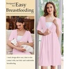 image:imageEkouaer Labor and Delivery Gown for Hospital V Neck Maternity Nursing Dress  Birthing Gown Open Back Button closure Skinfriendly Short Sleeve Split Front Flap Stretchy Breastfeeding CsectionLight Pink