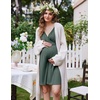 image:imageEkouaer Labor and Delivery Gown for Hospital V Neck Maternity Nursing Dress  Birthing Gown Open Back Button closure Skinfriendly Short Sleeve Split Front Flap Stretchy Breastfeeding CsectionDeep Army Green