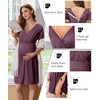 image:imageEkouaer Labor and Delivery Gown for Hospital V Neck Maternity Nursing Dress  Birthing Gown Open Back Button closure Skinfriendly Short Sleeve Split Front Flap Stretchy Breastfeeding CsectionPurple Red