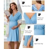 image:imageEkouaer Labor and Delivery Gown for Hospital V Neck Maternity Nursing Dress  Birthing Gown Open Back Button closure Skinfriendly Short Sleeve Split Front Flap Stretchy Breastfeeding CsectionLake Blue