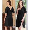 image:imageEkouaer Labor and Delivery Gown for Hospital V Neck Maternity Nursing Dress  Birthing Gown Open Back Button closure Skinfriendly Short Sleeve Split Front Flap Stretchy Breastfeeding CsectionBlack