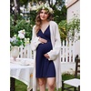 image:imageEkouaer Labor and Delivery Gown for Hospital V Neck Maternity Nursing Dress  Birthing Gown Open Back Button closure Skinfriendly Short Sleeve Split Front Flap Stretchy Breastfeeding CsectionNavy Blue