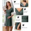 image:imageEkouaer Labor and Delivery Gown for Hospital V Neck Maternity Nursing Dress  Birthing Gown Open Back Button closure Skinfriendly Short Sleeve Split Front Flap Stretchy Breastfeeding CsectionDeep Army Green