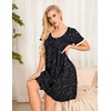 image:imageEkouaer Womens Nightgown Short Sleeve Sleepwear Soft Pleated Sleepshirt  Women Scoopneck Nightshirt Loose Night Gown YearRound Sleep Dress Maternity Labor Gown Outdoor LoungewearStarry Sky Black