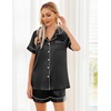 image:imageEkouaer Womens Silk Satin Pajama Sets Soft Short Sleeve Button Down Sleepwear Top and Shorts 2 Piece Pjs Lounge SetBlack