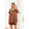 image:imageEkouaer Womens Silk Satin Pajama Sets Soft Short Sleeve Button Down Sleepwear Top and Shorts 2 Piece Pjs Lounge SetBrown