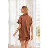 image:imageEkouaer Womens Silk Satin Pajama Sets Soft Short Sleeve Button Down Sleepwear Top and Shorts 2 Piece Pjs Lounge SetBrown