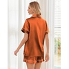image:imageEkouaer Womens Silk Satin Pajama Sets Soft Short Sleeve Button Down Sleepwear Top and Shorts 2 Piece Pjs Lounge SetCaramel