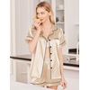 image:imageEkouaer Womens Silk Satin Pajama Sets Soft Short Sleeve Button Down Sleepwear Top and Shorts 2 Piece Pjs Lounge SetChampagne