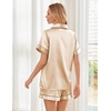 image:imageEkouaer Womens Silk Satin Pajama Sets Soft Short Sleeve Button Down Sleepwear Top and Shorts 2 Piece Pjs Lounge SetChampagne
