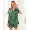 image:imageEkouaer Womens Silk Satin Pajama Sets Soft Short Sleeve Button Down Sleepwear Top and Shorts 2 Piece Pjs Lounge SetChristmas Green