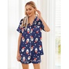 image:imageEkouaer Womens Silk Satin Pajama Sets Soft Short Sleeve Button Down Sleepwear Top and Shorts 2 Piece Pjs Lounge SetChristmas Navy