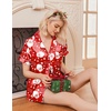 image:imageEkouaer Womens Silk Satin Pajama Sets Soft Short Sleeve Button Down Sleepwear Top and Shorts 2 Piece Pjs Lounge SetChristmas Red
