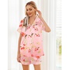 image:imageEkouaer Womens Silk Satin Pajama Sets Soft Short Sleeve Button Down Sleepwear Top and Shorts 2 Piece Pjs Lounge SetFloral Pink