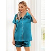 image:imageEkouaer Womens Silk Satin Pajama Sets Soft Short Sleeve Button Down Sleepwear Top and Shorts 2 Piece Pjs Lounge SetLake Blue