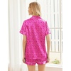 image:imageEkouaer Womens Silk Satin Pajama Sets Soft Short Sleeve Button Down Sleepwear Top and Shorts 2 Piece Pjs Lounge SetLeopard Hot Pink